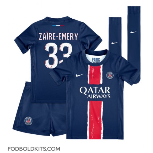 Paris Saint-Germain Warren Zaire-Emery #33 Hjemmebanesæt Børn 2024-25 Kortærmet (+ Korte bukser)